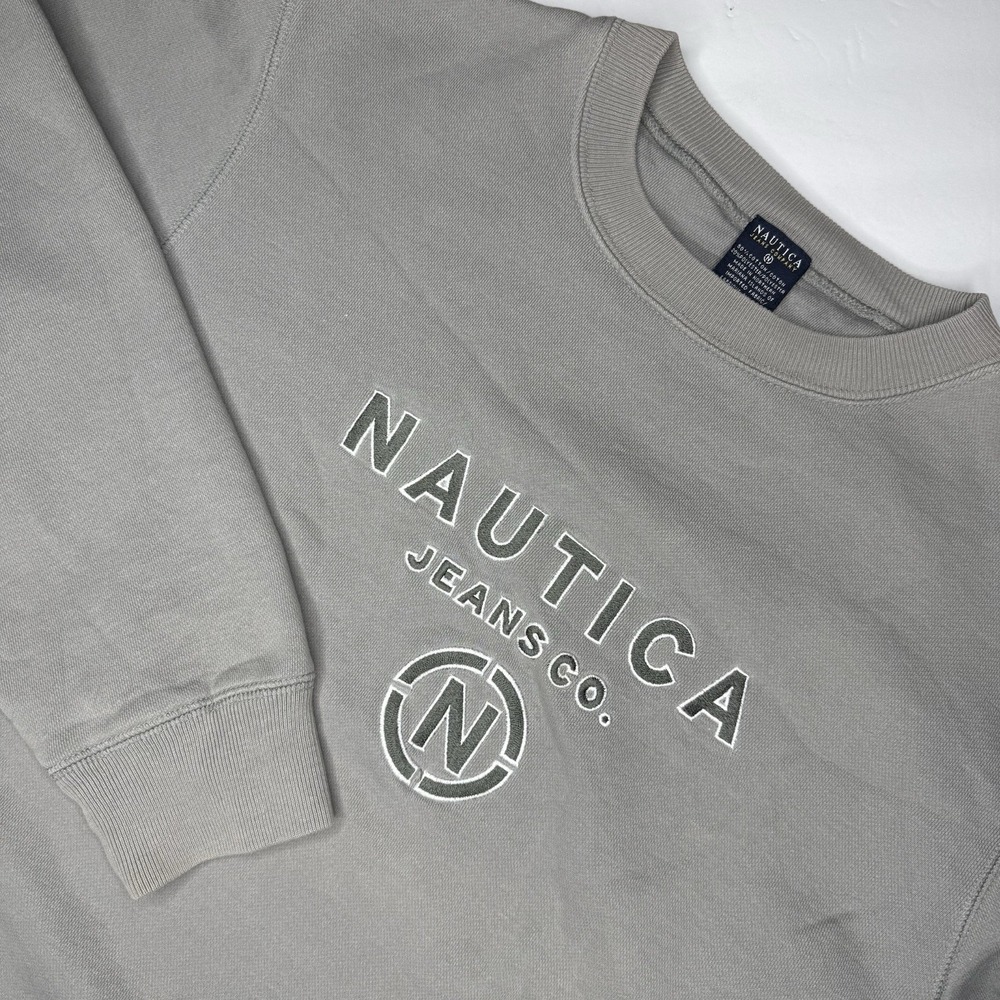 Vintage Nautica Jeans Sweatshirt Mens Medium Tan Beige Crew Neck Embroidered Y2K